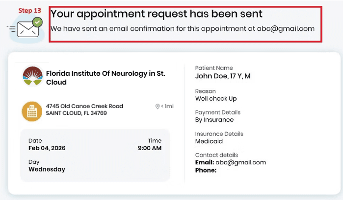 Appointment request confirmation screen