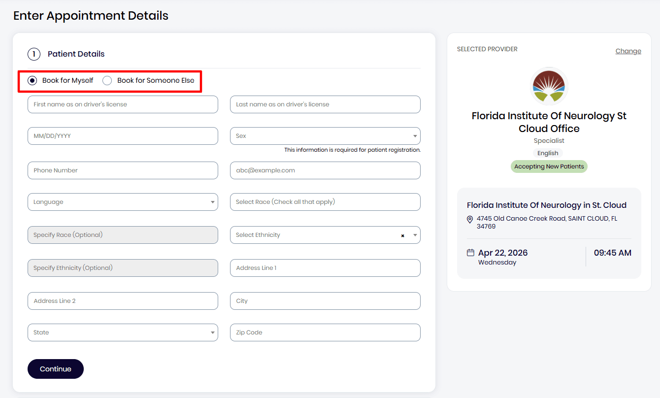Healow patient details form